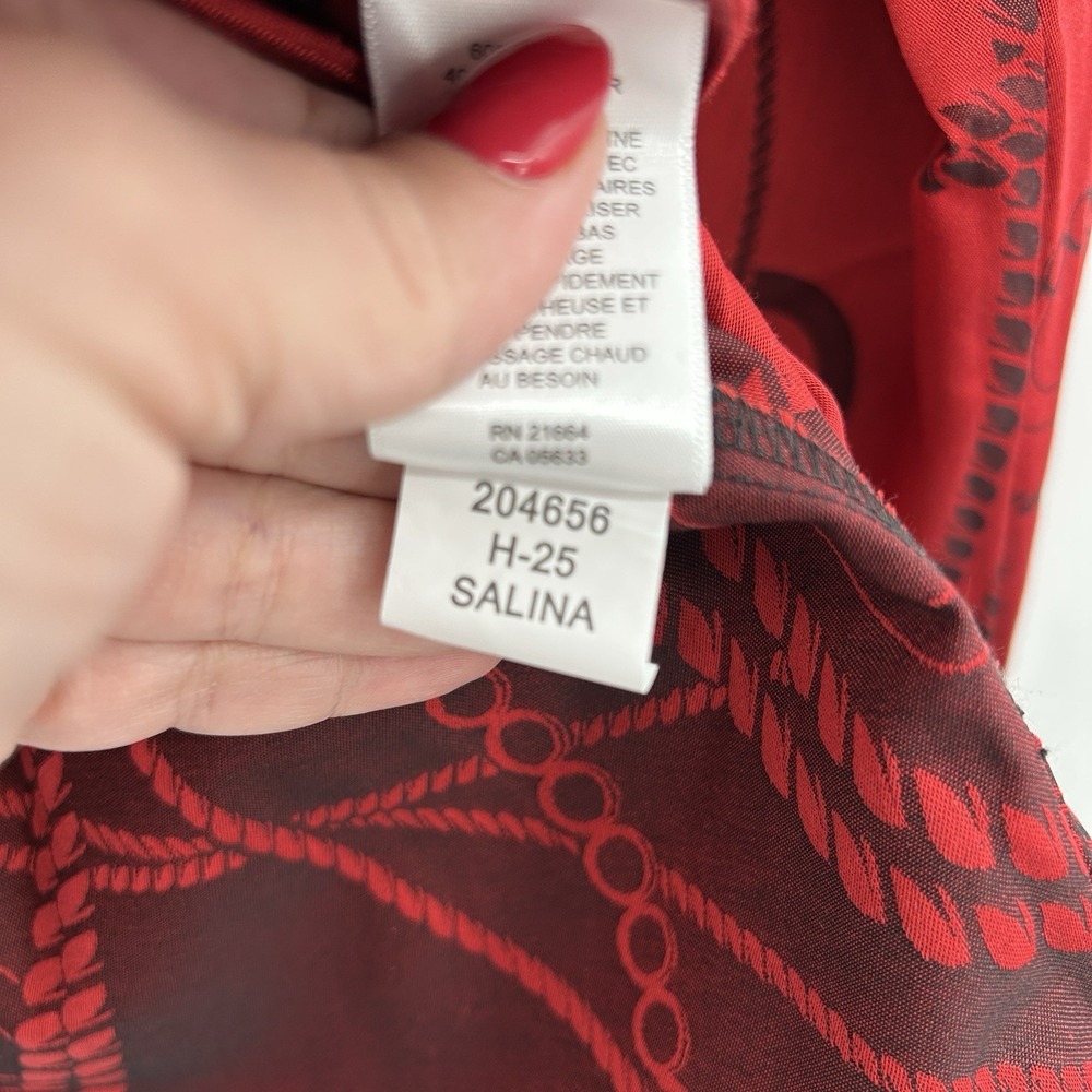 Foxcroft Womens Salina Chain Stripe Wrap Shirt Size L Red Black Career Old Money - Picture 8 of 11